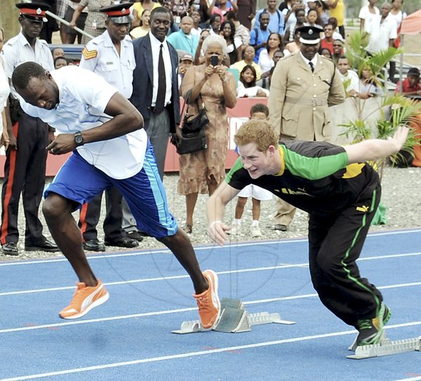 APTOPIX Jamaica Prince Harry Usain Bolt