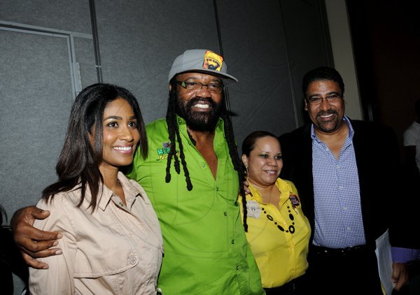 Winston Sill / Freelance Photographer
Launch of Rebel Salute 2013, The 20th Anniversary  edition, held at the Jamaica Pegasus Hotel, New Kingston on Thursday night December 27, 2012. Hereare Minister Lisa Hanna (left); Tony Rebel (second left); Suwannee Stewart (second right), of GraceKennedy; and Minister Wykeham McNeill (right).