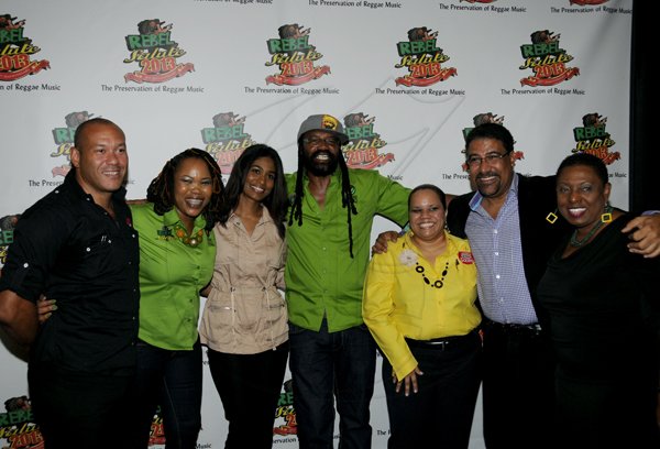 Winston Sill / Freelance Photographer
Launch of Rebel Salute 2013, The 20th Anniversary  edition, held at the Jamaica Pegasus Hotel, New Kingston on Thursday night December 27, 2012. Here from left are Jason Hall; Queen Ifrica; Minister Lisa Hanna; Tony Rebel; Suwannee Stewart; Minister Wykeham McNeill; and Olivia "Babsy" Grange.