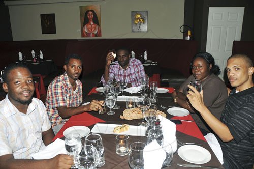 Sheena Gayle
Restaurant Week is better with friends and what better ways to celebrate fine cuisines that at Robin’s Prime Steakhouse in Montego Bay. (L-R):  Alex Jack, Nakia Lawrence, Kenton Fraser, Yolanda Fagan and Bryan Richards.