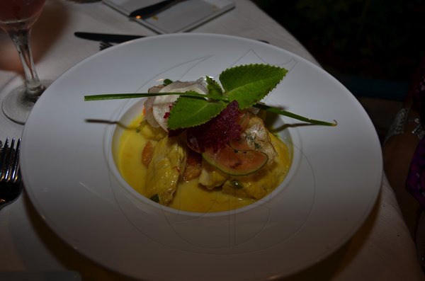 Janet Silvera Photo

paired with Robert Mondavi's Napa Merlot, this coconut and saffron poached snapper fillet was as smooth going down the palate as spur tree pine pepper sauce that it was served with at Half Moon's Sugar Mill restaurant
