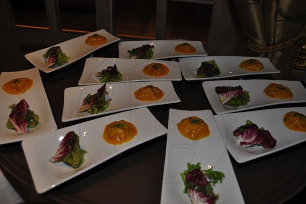 Janet Silvera Photo

Cold appetizer, mango and smoked salmon ravioli with mustard and honey served at the Iberostar Grand Hotel, private tasting of the Appleton Estate Jamaica 50 Reserve Rum and dinner last Thursday night in Montego Bay.