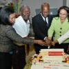 Rudolph Brown/Photographer
Bisness Desk
Hugh Reid, (centre) President of Scotia Insurance cutting cake with from left Lana Forbes, Duncan Elvin, Dahlia Dawkins and Kay Clunis at the Scotia Insurance 15th Anniversary branch forum at the Constant spring branch on Thursday, June 27, 2013