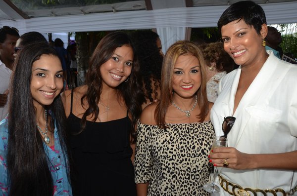 Rudolph Brown/Photographer
From left Tara Shoucar, Shannon Hugh, Amella Aris and Kaili Scott at the Scotia Private Client Group Jamaica Open Polo tournament at Caymanas Estate on Sunday, April 29-2012
