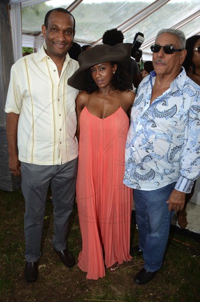 Rudolph Brown/Photographer
Lissant Mitchell, (left) CEO, Scotia Investments Jamaica pose with Julie Thompson James and James Moss Solomon at the Scotia Private Client Group Jamaica Open Polo tournament at Caymanas Estate on Sunday, April 29-2012