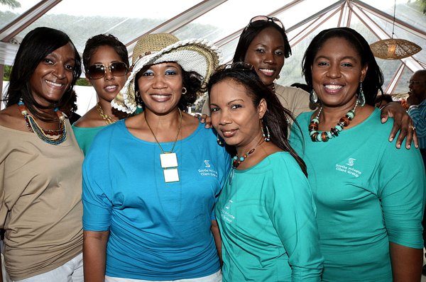 Rudolph Brown/Photographer
From left Christine Morrison, Nadia Jervis, Opal, Levy-Clarke,
Kayon Walker-Heslop, Heather Walker-Boyd and Paula Brown at the Scotia Private Client Group Jamaica Open Polo tournament at Caymanas Estate on Sunday, April 29-2012