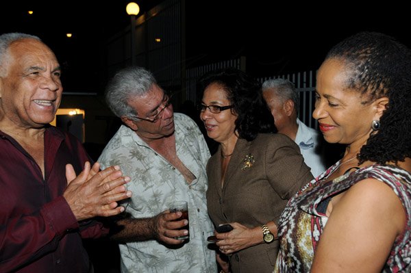 Winston Sill/Freelance Photographer
The Most Hon. Edward Seaga share Birthday Party with son Christopher Seaga and Minister Dr. Omar Davies, held at Russell Heights on Tuesday night May 28, 2013.  Here are Dr. Davies (left); Patrick Marzouca (second left); Sh-??? Robinson (second right); and Rose Davies (right).