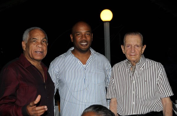 Winston Sill/Freelance Photographer
The Most Hon. Edward Seaga share Birthday Party with son Christopher Seaga and Minister Dr. Omar Davies, held at Russell Heights on Tuesday night May 28, 2013.  Here are Dr. Davies (left); Christopher Seaga (centre); and Seaga (right).