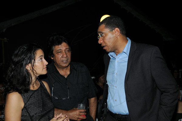 Winston Sill/Freelance Photographer
The Most Hon. Edward Seaga share Birthday Party with son Christopher Seaga and Minister Dr. Omar Davies, held at Russell Heights on Tuesday night May 28, 2013.  Here are Dr. Rebecca Tortello-Greenland (left); Kenny Benjamin (centre); and Andrew Holness (right).