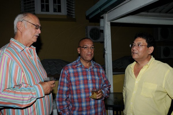 Winston Sill/Freelance Photographer
The Most Hon. Edward Seaga share Birthday Party with son Christopher Seaga and Minister Dr. Omar Davies, held at Russell Heights on Tuesday night May 28, 2013.  Here are David Mais (left); Andrew Bromley (centre); and Paul Hoo (right).