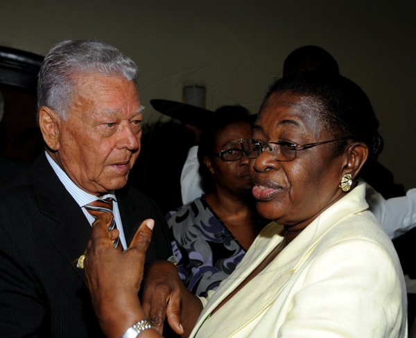 Winston Sill / Freelance Photographer
Leader of the Jamaica Labour Party (JLP) Andrew Holness host Reception in honour of The Most Hon. Edward Seaga, held at the Jamaica Pegasus Hotel, New Kingston on Tuesday night October 9, 2012. Here are Oliver Jones (left); and Dorothy Carter-Bradford ???(right).