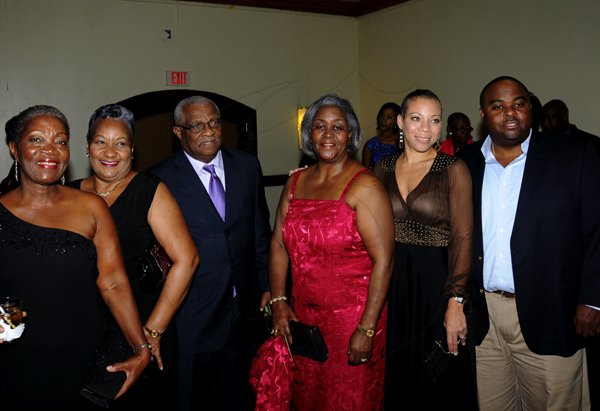 Winston Sill / Freelance Photographer
The St. Elizabeth Homecoming Foundation Limited (SEHF) 20th Annual Golden Awards Banquet, held at the Jamiaca Pegasus Hotel, New Kingston on Wednesday night November 28, 2012. Here from left are  Caroline Brown; Winnifred Brown; Glen Christian; Marva Christian; Rachel Christian; and Gregory Christian