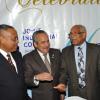 Ian Allen/Photographer
President of the Caribbean Shipping Association Carlos Urriola Tam (second left) shares pleasantries with (from left) Labour Minister Derrick Kellier; Transport Minister Dr Omar Davies and President of the Shipping Association of Jamaica Roger Hinds. They were attending the 60th Anniversary Luncheon and Awards Ceremony for the Joint Industrial Council for the Port of Kingston which was held at the Terra Nova Hotel in Kingston on Wednesday.