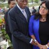Norman Grindley/Chief Photographer
Venezuela Ambassador to Jamaica Maria Jacqueline Mendoza Ortega, and Government ministers at a wreath laying ceremony at the statue of Simon Bolivar at the National cercle in Kingston yesterday.