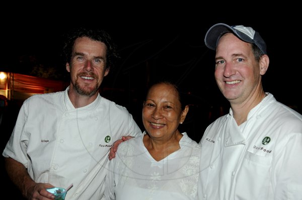 Winston Sill / Freelance Photographer

Flying all the way from Boston to be apart of the Simply Red event, culinary experts Ed Doyle (left) and KC O'hara (right) are joined by one of Jamaica's own culinary connoisseurs Lorraine Fung.

Heart Foundation of Jamaica  (HFJ) annual Wine and Food Festival, dubbed "Simply red and Wine Festival, held at Jamaica House Lawns on Friday night September 28, 2012.