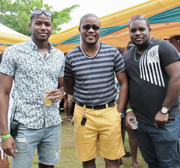Ashley Anguin<\n>From left: Stefan-Chad Haughton, Lincoln Robinson and Kareen Jennings out to enjoy SOLAR breakfast party at Tropical Bliss in Montego Bay. *** Local Caption *** @Normal:From left: Stefan-Chad Haughton, Lincoln Robinson and Kareen Jennings out to enjoy SOLAR breakfast party at Tropical Bliss in Montego Bay.