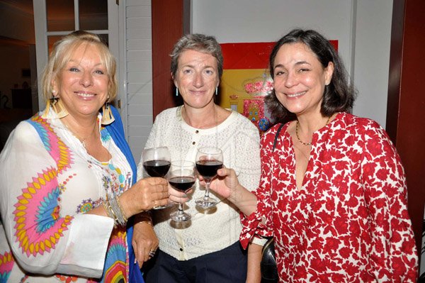 Jermaine Barnaby/Photographer
From left; Godelieve Van den Bergh ambassador of Belgium, Paola Amadei Ambassador Head of Delegation EU and Sylvia Ruschel, deputy ambassador of Brazil at Spain's National Day at the Embassy Residence – I-B Norbrook Road on Thursday, October 9, 2014.