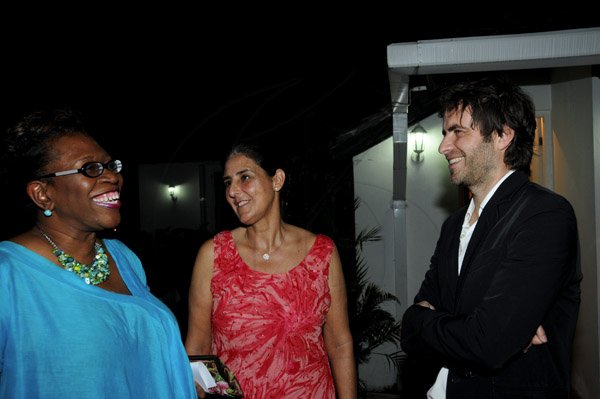 Winston Sill / Freelance Photographer
Spanish Ambassador Celsa Nuno host Dinner and Pinno Recital  with David Gomez, held at Norbrook Road, St. Andrew on Saturday night February 23, 2013. Here are Paula Llewellyn (left), DPP; Ambassador Nuno (centre); and David Gomez (right).