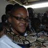 Ian Allen /  Photographer
Tianne Barclay of Ardenne High pet a snake at the Hope Zoo while on a visit to the Zoo as part of the prize for being a parish champion in the Gleaner's Spelling Bee competition.