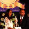 Winston Sill / Freelance Photographer
Shelly Ann Fraser-Pryce (Left) receives her Sportswoman of the Year trophy from Milton Samuda at Friday's RJR National Sportsman and Sportswoman Award Ceremony, held at the Jamaica Pegasus Hotel.