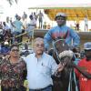 Ian Allen/Photographer
Handlers of Future King in the Winners Enclosure at Caymanas Park after Future King won the 104th Running of the Supreme Ventures Jamaica 2-Y-O Stakes Trophy over 1600 metrees on Saturday.
