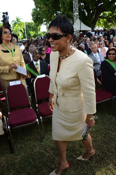 Rudolph Brown/Photographer
Jamaica's Ambassador to the United States, Her Excellency Audrey Marks arrives at Andrew Holness swearing in as new Prime Minister at King's House on Sunday, October 23-2011
