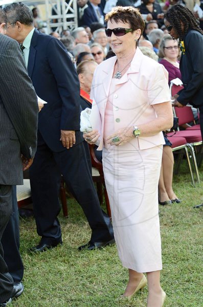 Rudolph Brown/Photographer
Glynne Manley, widow of former Prime Minister, Michael  Manley poses for the social pages.

***********************************************************at Andrew Holness swearing in as new Prime Minister at King's House on Sunday, October 23-2011