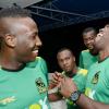 Rudolph Brown/ Photographer
Members of the XOX-sponsored Jamaica Tallawahs team share a joke from left are Andre Russell; Jermaine Blackwood; Akeem Dewar, Danza Hyatt and Jacques Rudolph at a welcome reception hosted by XOX for members of the Jamaica Tallawahs cricket team at the Pegasus Hotel on Wednesday, August 14, 2013
