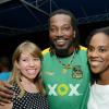 Rudolph Brown/ Photographer
Chris Gayle pose with Kathryn Silvera, (left)  and Tamii Brown at a welcome reception on Wednesday night hosted by XOX for members of the Jamaica Tallawahs cricket team at the Pegasus Hotel.