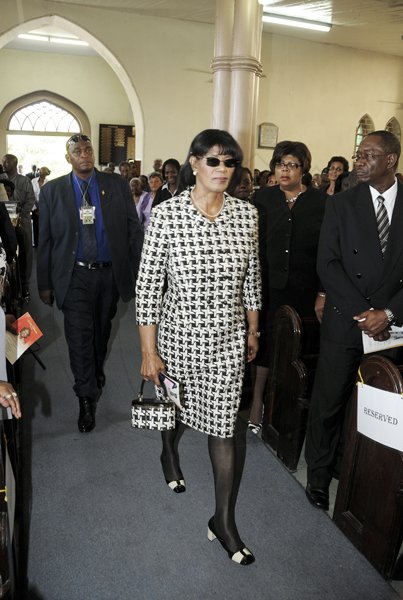 Gladstone Taylor / Photographer

The Hon. Portia Simpson Miller arrives at the thanksgiving for the life of Ethel Grace Patricia Allen Young held at the Coke Memorial Methodist Church on Wednesday.