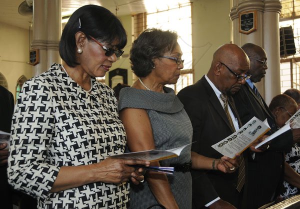 Gladstone Taylor / Photographer

l-r Hon. Portia Simpson Miller, ??, Minster of health Rudyard Spencer and Dr. Fenton Ferguson (opposition spokersperson on health)

Thanksgiving for the life of Ethel Grace Patricia Allen Young held at the Coke Memorial Methodist Church yesterda