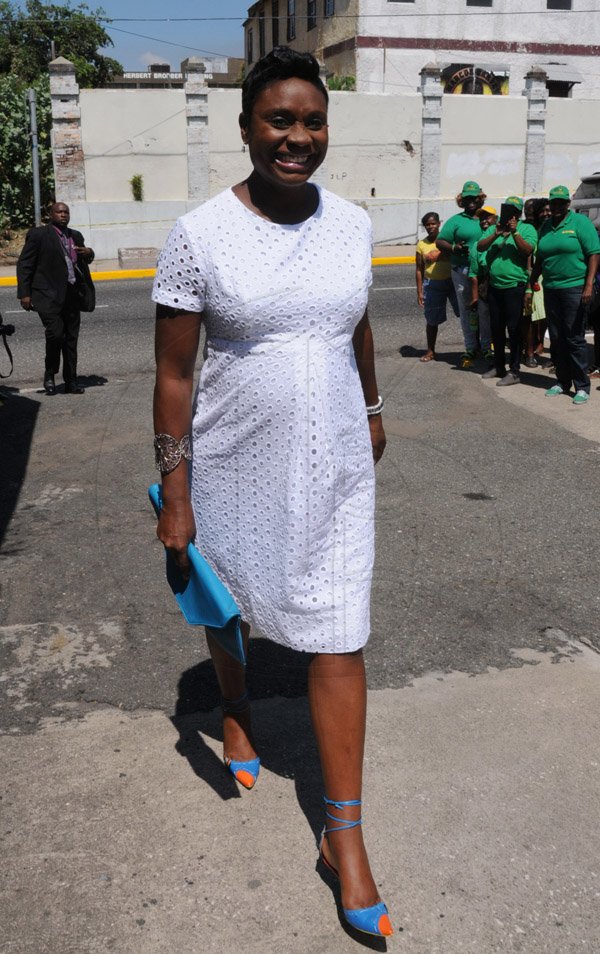 Jermaine Barnaby/Freelance Photographer
Juliet Cuthbert-Flynn making her way to the state opening of Parliament at Gordon House on Thursday April 14, 2016.