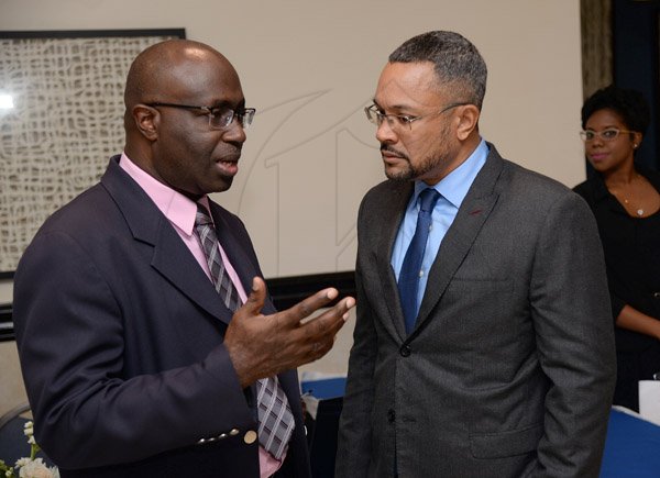 Jermaine Barnaby/Photographer
Gary Allen and Christopher Barnes at the Gleaner Honour awards held at the Pegasus hotel on Monday January 25, 2016.