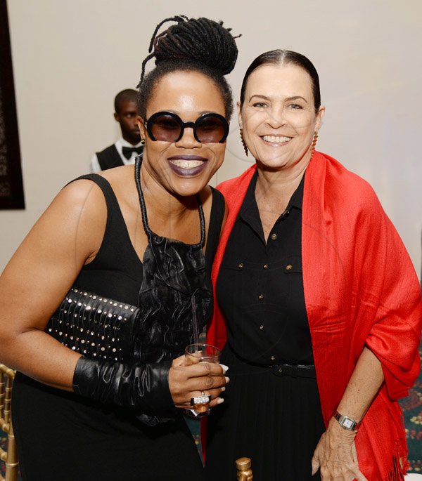 Jermaine Barnaby/Photographer
Queen Ifrica (left) with Cyndy Breakspeare at the Gleaner Honour awards held at the Pegasus hotel on Monday January 25, 2016.