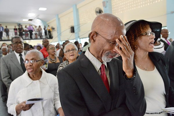 Rudolph Brown/Photographer
Dr Gene Archerand Greta Archer at the Thanksgiving service for the life Rev Glen Archer at the Ardenne High School Auditorium in Kingston on Sunday, March 1, 2015