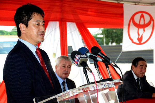 Winston Sill/Freelance Photographer
BUSINESS DESK:----- Toyota Jamaica host Ground Breaking Ceremony for the construction of a  New Branch, held at Old Hope Road, St. Andrew on Wednesday January 28, 2015. Here are  Hiroshi Kitahara (left), General Manager, Toyota Tsusho America, Inc.;  Tom Connor (centre), Managing Director, Toyota Jamaica Limited; and Yasuo Takase (right), Japan Ambassador.