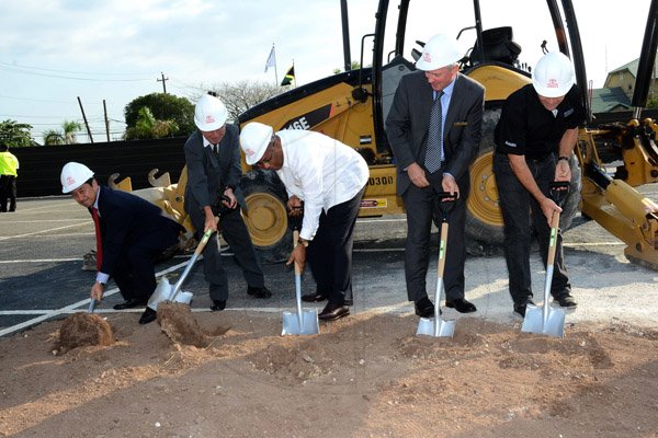 Winston Sill/Freelance Photographer
BUSINESS DESK:----- Toyota Jamaica host Ground Breaking Ceremony for the construction of a  New Branch, held at Old Hope Road, St. Andrew on Wednesday January 28, 2015. Here from left are Hiroshi Kitahara, General Manager, Toyota Tsusho America, Inc.; Yasuo Takase, Japan Ambassador; Anthony Hylton, Minister of Industry, Investment and Commerce; Tom Connor, Managing Director, Toyota Jamaica Limited; and Peter Matalon.