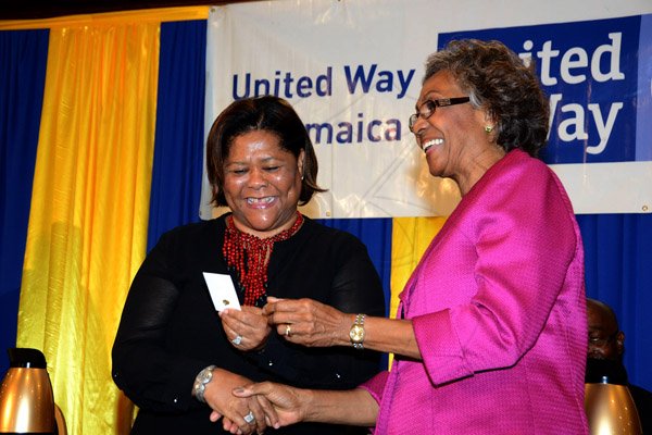 Winston Sill/Freelance Photographer
United Way of Jamaica annual Nation Builders'  Awards and  Employee Awards Ceremony, Held at the Jamaica Pegasus Hotel, New Kingston on Thursday September 11, 2014. Here are Dr. Marcia Forbes (left); and Lady Rheima Hall (right).