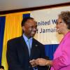 Winston Sill/Freelance Photographer
United Way of Jamaica annual Nation Builders'  Awards and  Employee Awards Ceremony, Held at the Jamaica Pegasus Hotel, New Kingston on Thursday September 11, 2014. Here are Wayne Wray (left); and Lady Rheima Hall (right).