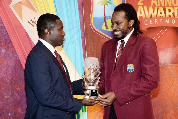 Winston Sill/Freelance Photographer
The West Indies Cricket Board Inc. (WICB) and The West Indies Players Association (WIPA) presents the WICB/WIPA 2nd Annual Awards Ceremony, held at the Jamaica Pegasus Hotel, New Kingston on Thursday night June 5, 2014. Here are Wavell Hinds (left); and Chris Gayle (right).