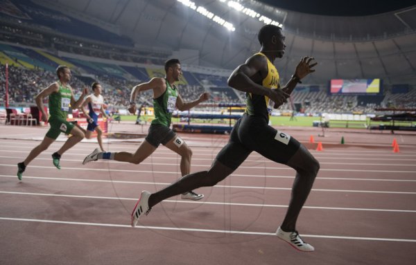 Kemar Mowatt competes in heat 1of the 400m mens hurdles event. Mowatt places fourth with a time of 49.63.2019 IAAF World Athletic Championships at the Khalifa International Stadium in Doha, Qatar on Friday September 27, 2019
