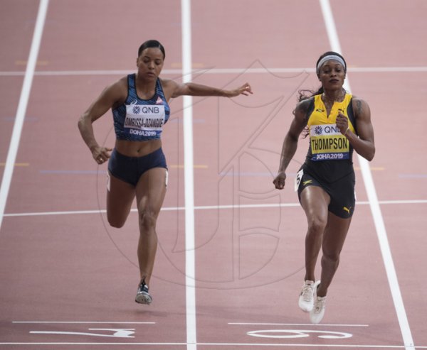 Elaine Thompson competes in the womens 100m event at the