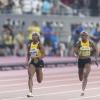 Newly crowned world champion in the women 100m shelly-ann Fraser Pryce (second left) competing in the 100m women finals at the  2019 IAAF World Athletic Championships held at the Khalifa International Stadium in Doha, Qatar on Sunday September 29, 2019.