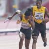 Baton Exchange between Nathon Allen and Roneisha McGregor (left) for the second leg of the 4X400M mixed relay final. Jamaica placed second in the event winning a silver medal. 2019 IAAF World Athletic Championships held at the Khalifa International Stadium in Doha, Qatar on Sunday September 29, 2019.