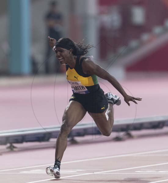 Jonielle Smith competing in the women 100m semi final 2019 IAAF World Athletic Championships held at the Khalifa International Stadium in Doha, Qatar on Sunday September 29, 2019.