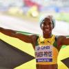 Newly crowned world champion Shelly-Ann Fraser-Pryce celebrates her win in the 100m women finalat the 2019 IAAF World Athletic Championships held at the Khalifa International Stadium in Doha, Qatar on Sunday September 29, 2019.