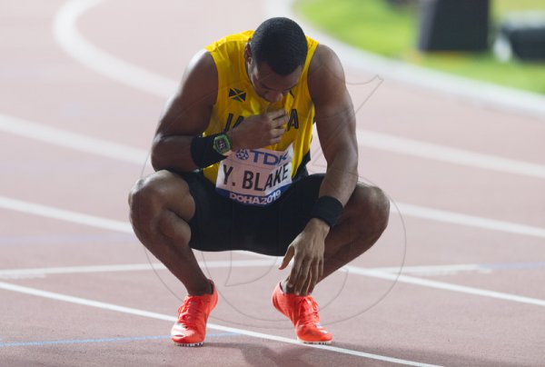 Yohan Blake moments after competing in the 200m Qualifiers at the