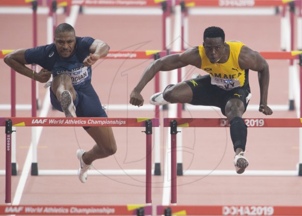 Ronald Levy competing in the the men 110m hurdle event at the  2019 IAAF World Athletic Championships held at the Khalifa International Stadium in Doha, Qatar on Monday September 30, 2019. Levy advances to the next round with a time of 13.48 seconds.