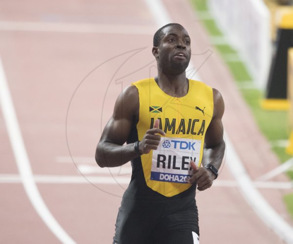 Andrew Riley competes in heat 3 of the men 110m hurdle event at the  2019 IAAF World Athletic Championships held at the Khalifa International Stadium in Doha, Qatar on Monday September 30, 2019. Riley Qualified with a time of 13.67 seconds.