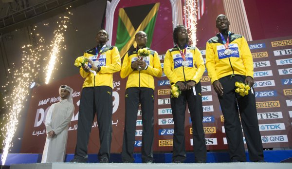 Members of the 4x400 mixed relay team stood on the silver side of the medal platform, earning jamaica’s second medal in the